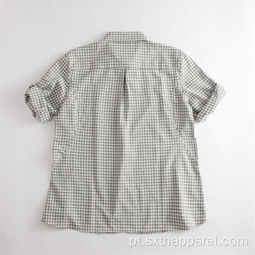 Camisa masculina de mangas 3/4 xadrez resistente aos raios ultravioleta ao ar livre